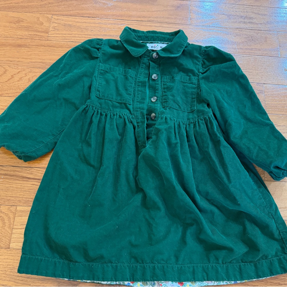 Mini Boden Green Corduroy Button-Front Dress